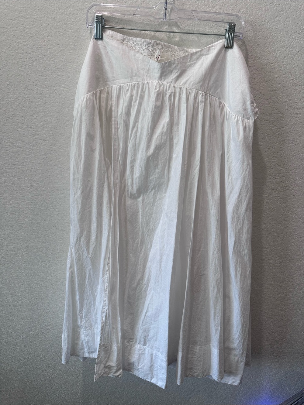 By Anthropologie White Cotton Poplin Smocked Tie Waist‎ Midi Skirt Large Petite